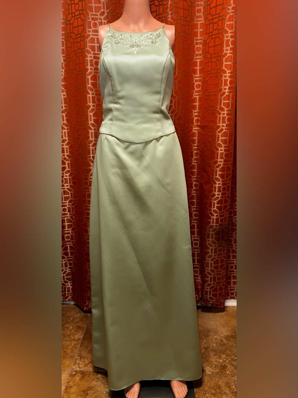 Vintage Y2K Dave & Johnny Laura Ryner Sage Green Satin Skirt Set Size 7-8